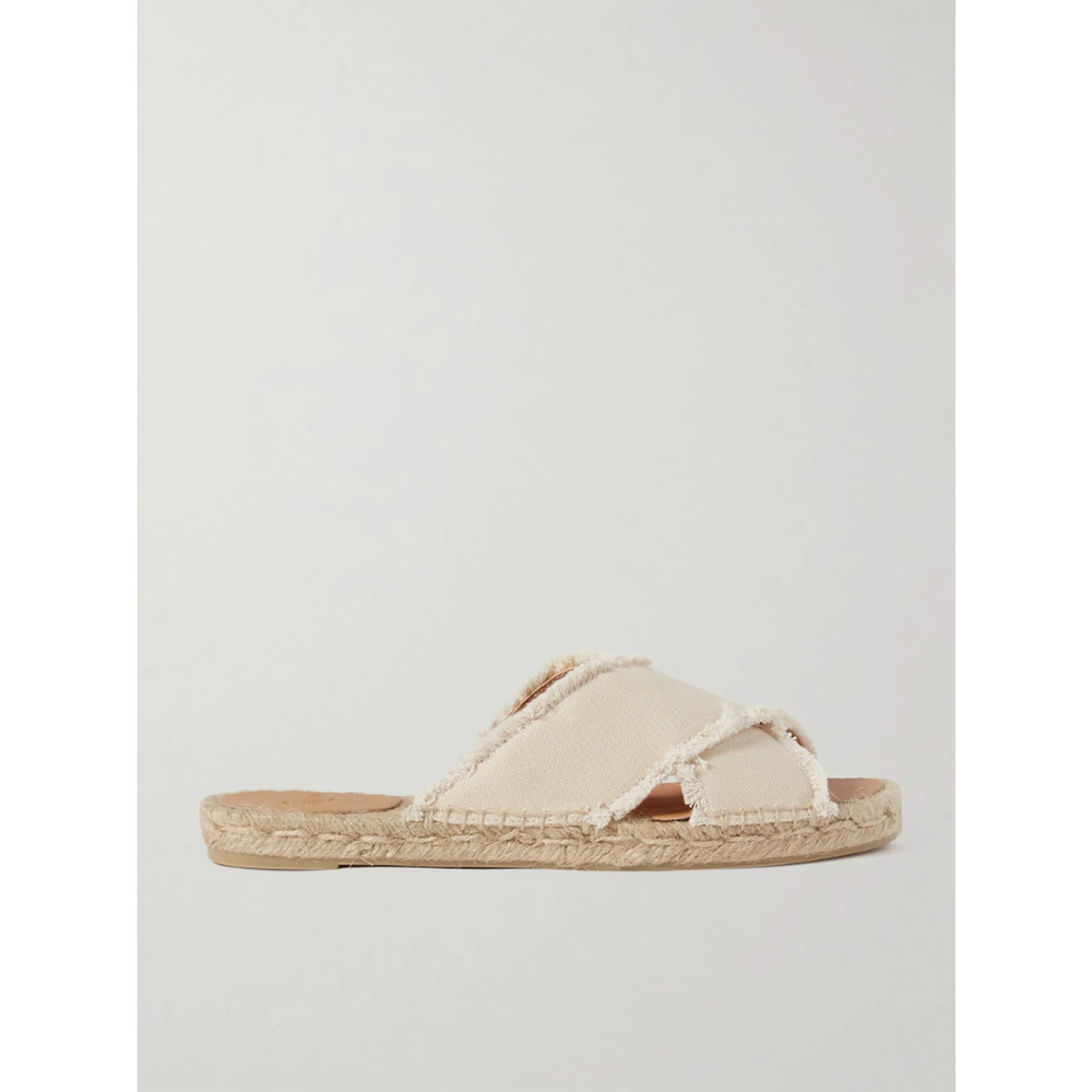 Castaner Palmera Frayed Canvas Espadrille Slides - IT 38 / US 7.5 - Cream